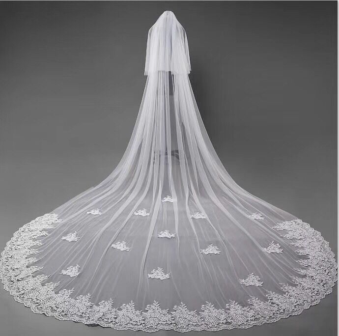 Roycebridal Vintage Cute Lace Appliques Chapel Veils Long Wedding Veil