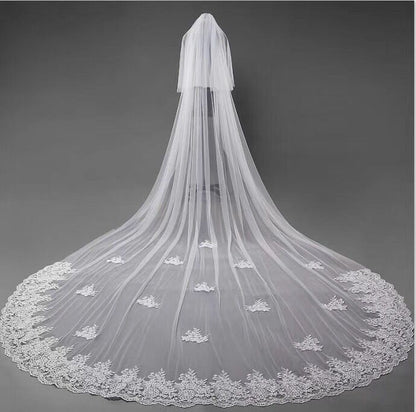 Roycebridal Vintage Cute Lace Appliques Chapel Veils Long Wedding Veil