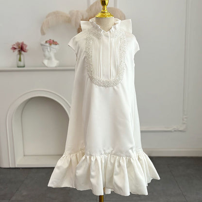 Roycebridal Luxury White Girl Dress Beading Arabic Princess Kids Evening Gown for Wedding Birthday First Communion Party 2025 J296