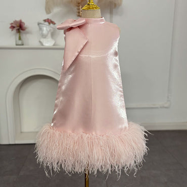 Roycebridal Luxury Mini Arabic Pink Flower Girl Dress Ostrich Feathers Bow Baby Kids Birthday Wedding Party Gown Pageant  J117