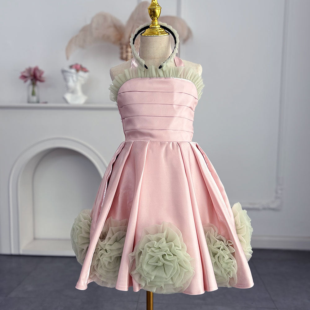 Roycebridal Luxury Pink Arabic Girl Dress Handmade Flowers Kids Princess Birthday Wedding Party Children Holiday Gown 2025 J195