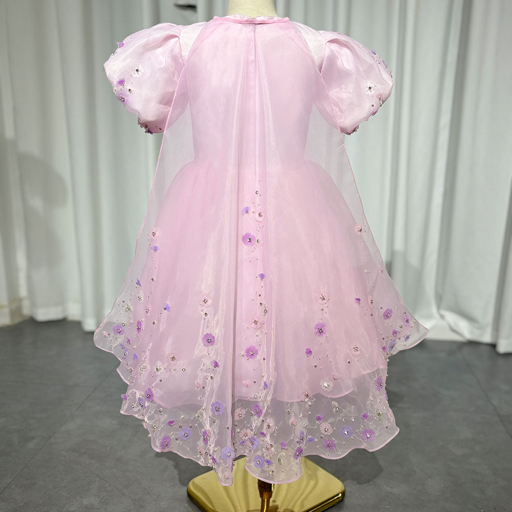 Roycebridal Luxury Arabic Pink Girl Dress Beaded with Cape Prom Gown for Kids Princess Wedding Birthday Communion Party 2025 J355