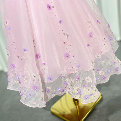 Roycebridal Luxury Arabic Pink Girl Dress Beaded with Cape Prom Gown for Kids Princess Wedding Birthday Communion Party 2025 J355