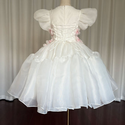 Roycebridal Luxury Dubai White Girl Dress 3D Flowers Beading Ball Gown for Kid Wedding Birthday Communion Party Pageant 2025 J348