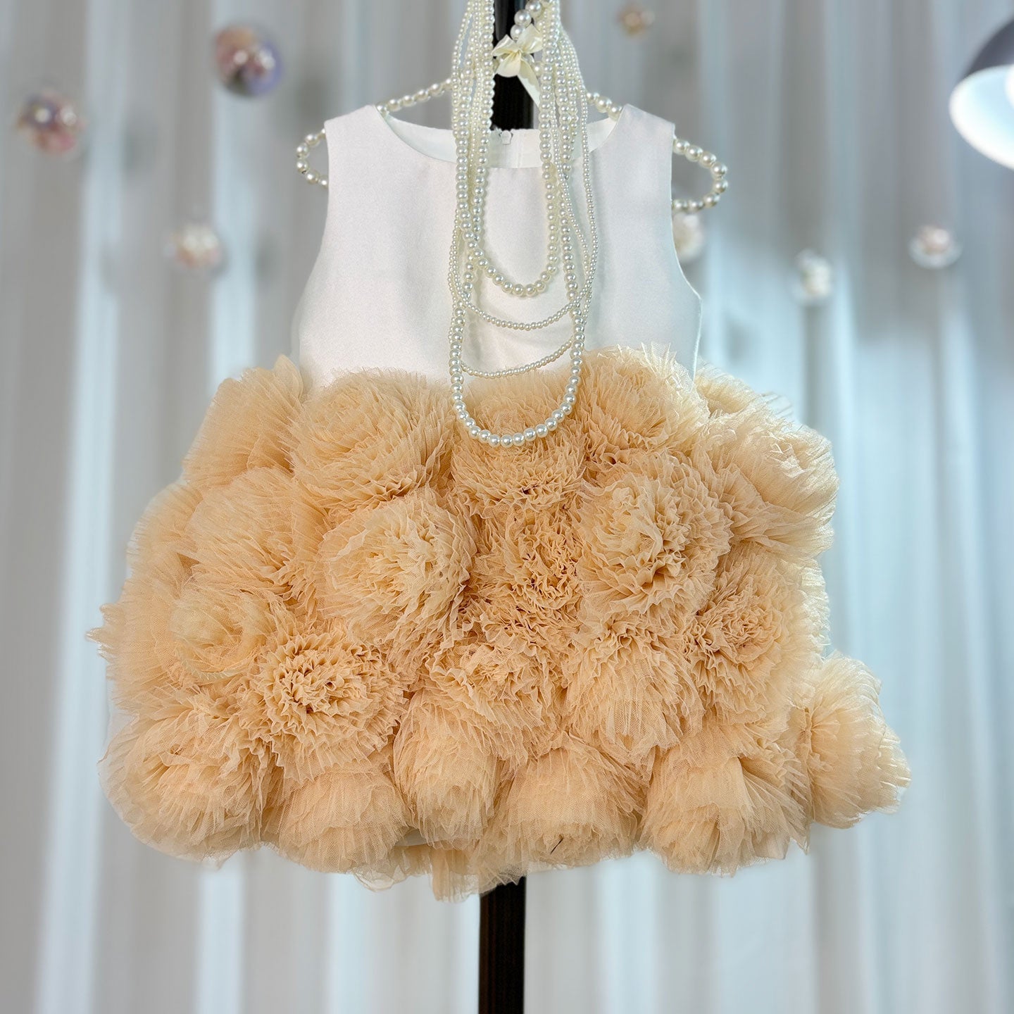 Roycebridal Mini Dubai Champagne Flower Girl Dresses Satin Handmade Flowers Baby Kids Birthday Wedding Party Gown Pageant  J105