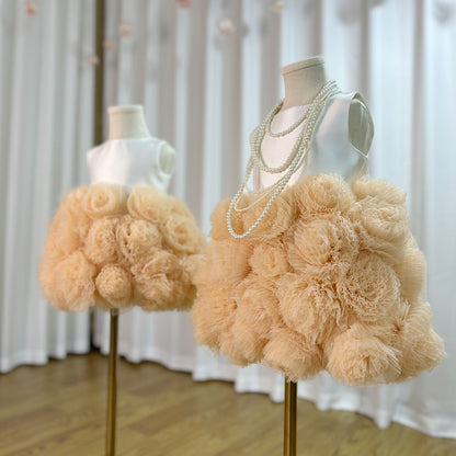 Roycebridal Mini Dubai Champagne Flower Girl Dresses Satin Handmade Flowers Baby Kids Birthday Wedding Party Gown Pageant  J105