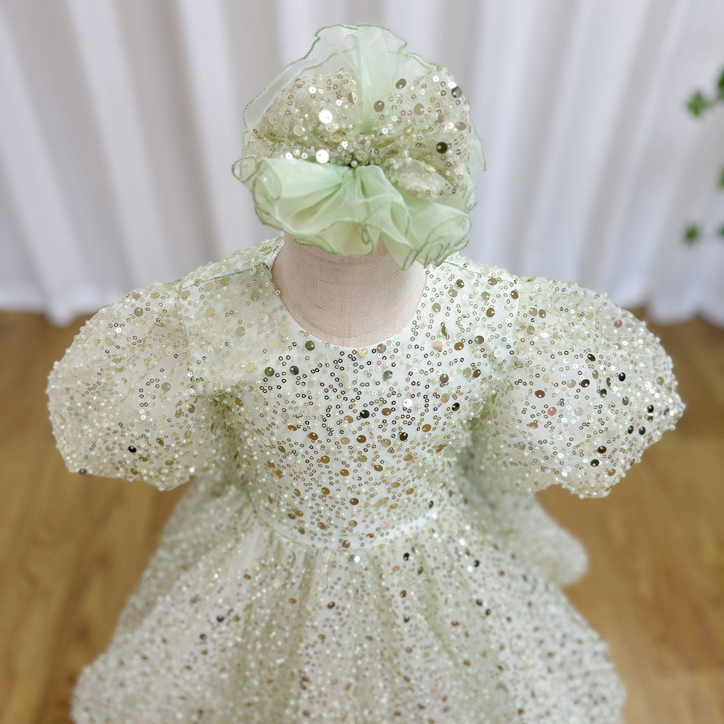 Roycebridal Luxury Elegant Shiny Sage Girl Dress Bow Princess Baby Kids Wedding Birthday Party Gown First Communion Pageant J156