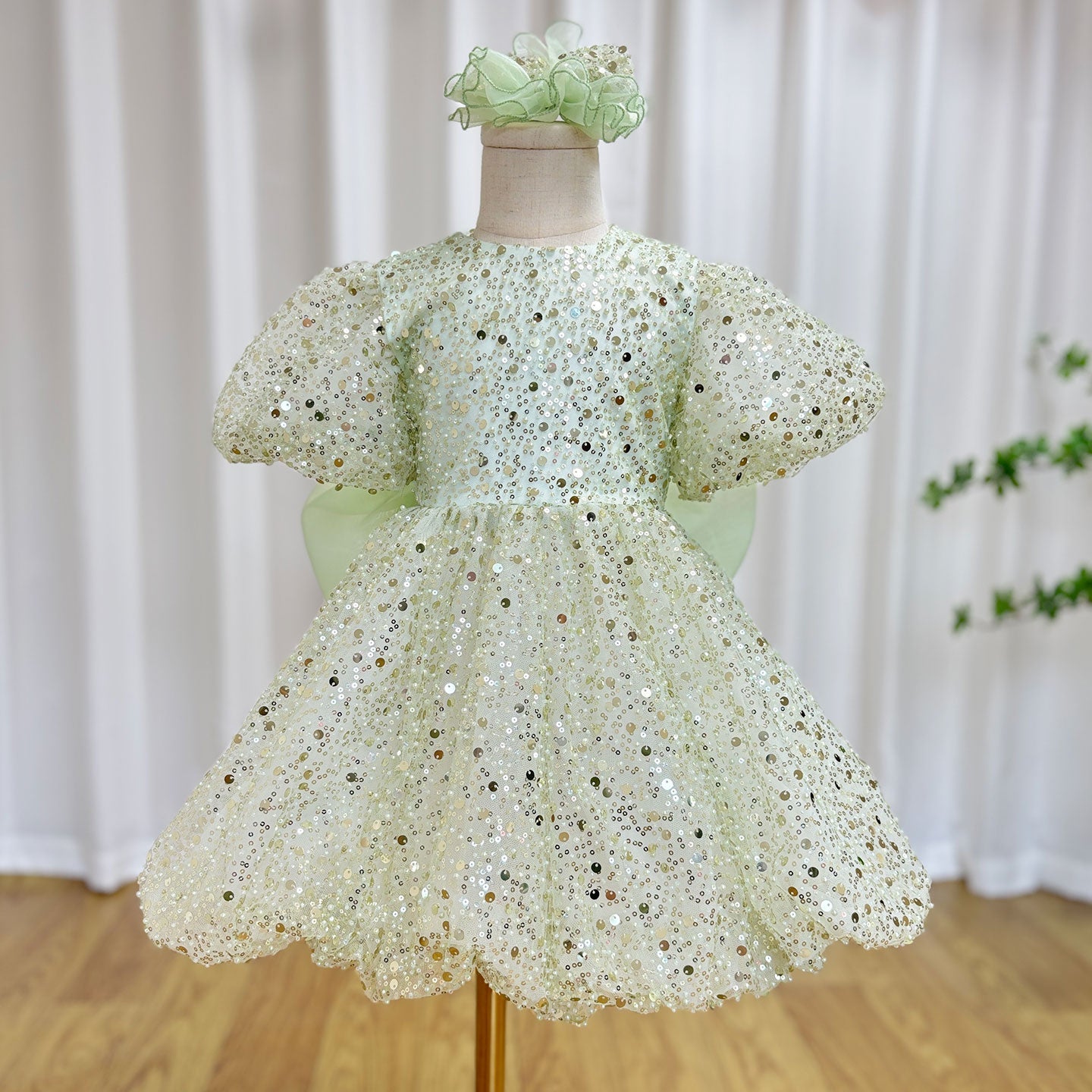 Roycebridal Luxury Elegant Shiny Sage Girl Dress Bow Princess Baby Kids Wedding Birthday Party Gown First Communion Pageant J156