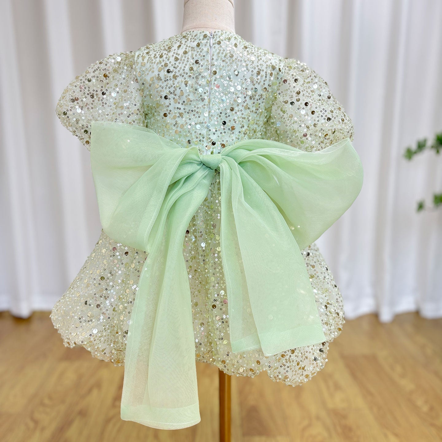 Roycebridal Luxury Elegant Shiny Sage Girl Dress Bow Princess Baby Kids Wedding Birthday Party Gown First Communion Pageant J156