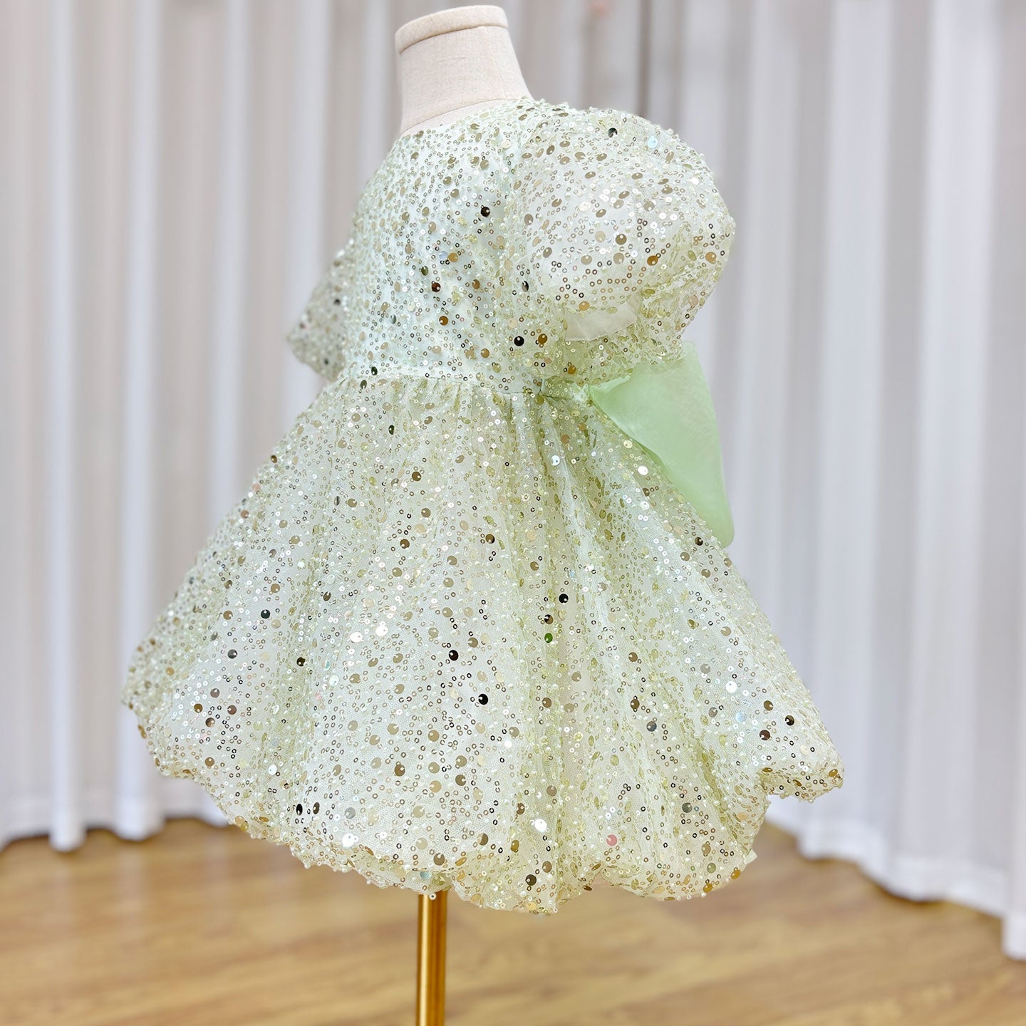 Roycebridal Luxury Elegant Shiny Sage Girl Dress Bow Princess Baby Kids Wedding Birthday Party Gown First Communion Pageant J156