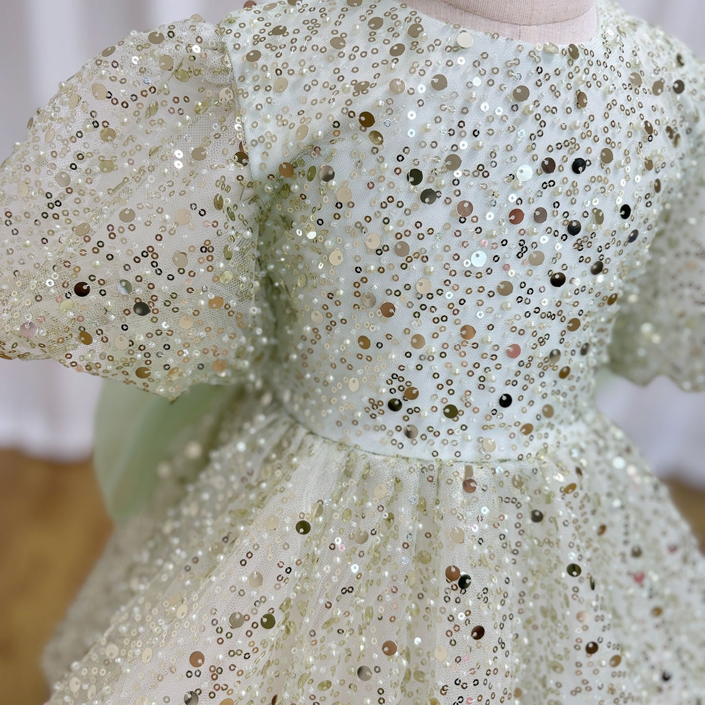 Roycebridal Luxury Elegant Shiny Sage Girl Dress Bow Princess Baby Kids Wedding Birthday Party Gown First Communion Pageant J156