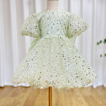 Roycebridal Luxury Elegant Shiny Sage Girl Dress Bow Princess Baby Kids Wedding Birthday Party Gown First Communion Pageant J156