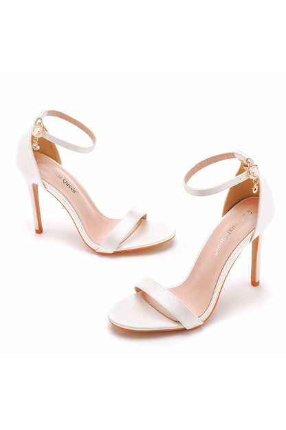 Simple Satin Open Toe Ankle Strap Buckle Stiletto Ultra High Heels