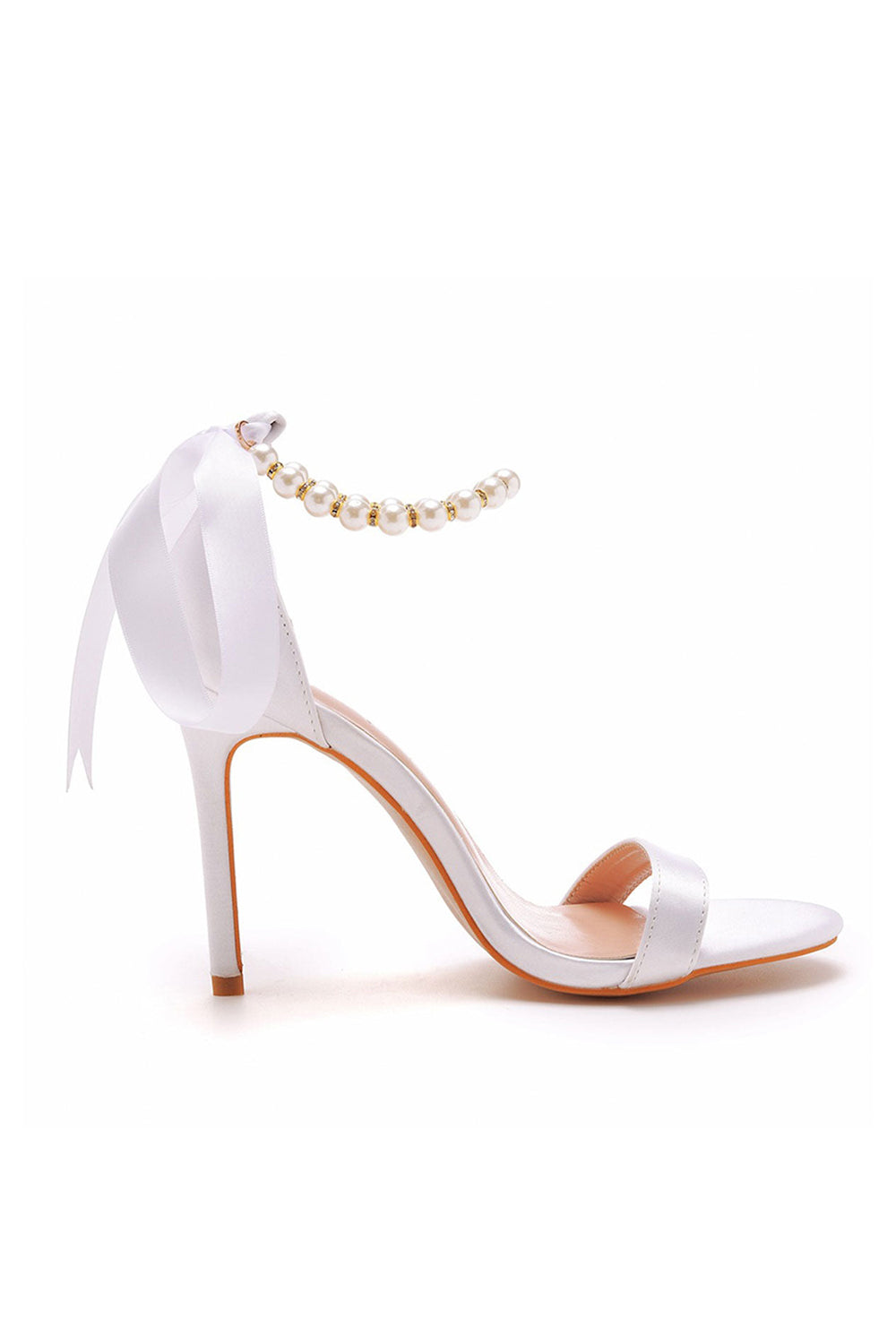 Satin Pearl Open Toe Ankle Strap High Heels