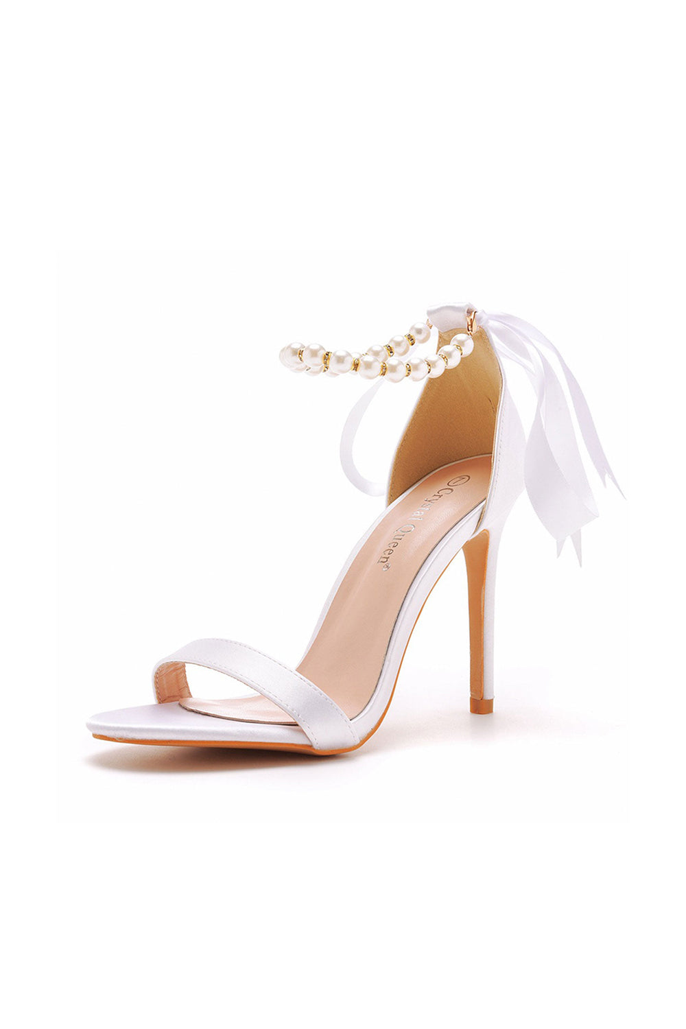 Satin Pearl Open Toe Ankle Strap High Heels