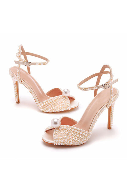 Elegant Pearl Peep Toe Stiletto Ultra High Heels