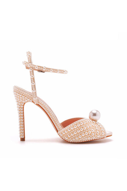 Elegant Pearl Peep Toe Stiletto Ultra High Heels