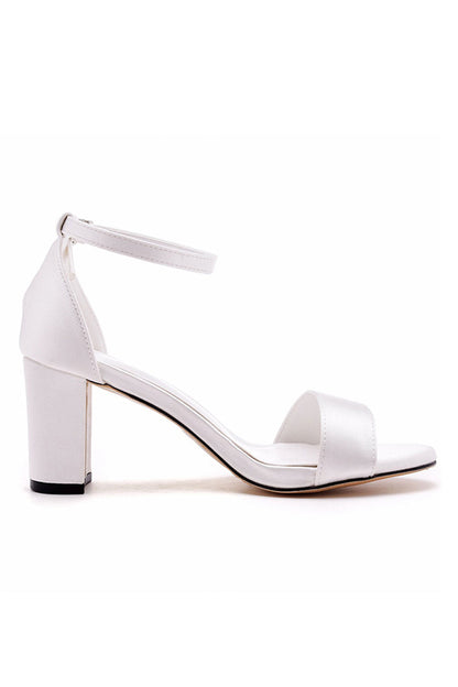 Brief Ivory Satin Open Toe Ankle Strap Chunky Heeled Sandals