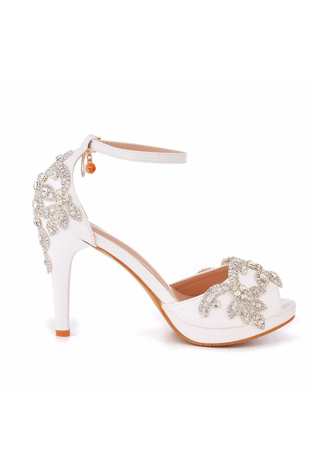 Rhinestone Flowers Decor Peep Toe Platform Stiletto Ankle-strap High Heels