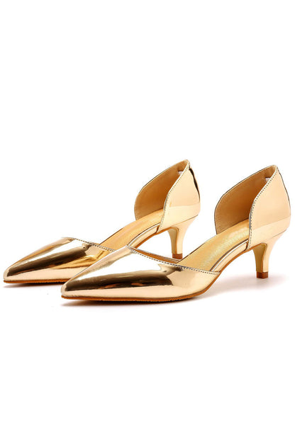 Simple Elegant Mid Cutout Two-Piece Slip on Pointed Toe Kitten Heels