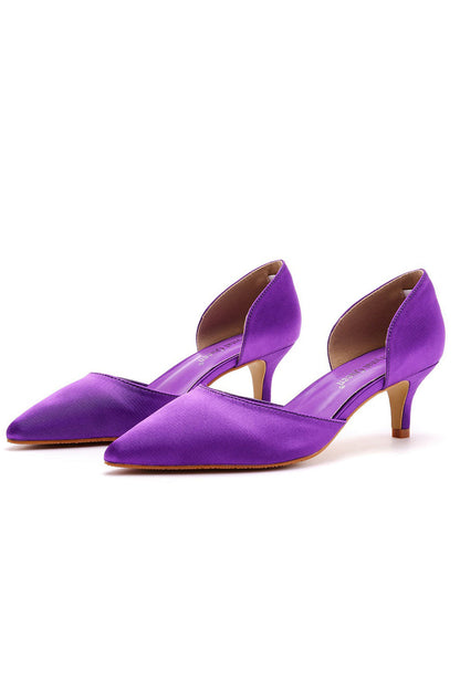 Simple Elegant Mid Cutout Two-Piece Slip on Pointed Toe Kitten Heels