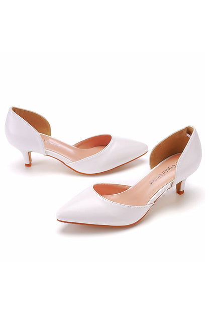 Simple Elegant Mid Cutout Two-Piece Slip on Pointed Toe Kitten Heels