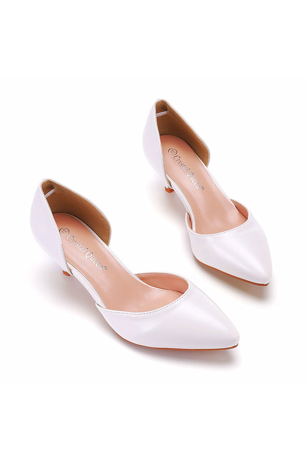 Simple Elegant Mid Cutout Two-Piece Slip on Pointed Toe Kitten Heels