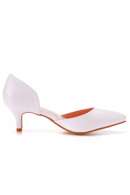 Simple Elegant Mid Cutout Two-Piece Slip on Pointed Toe Kitten Heels