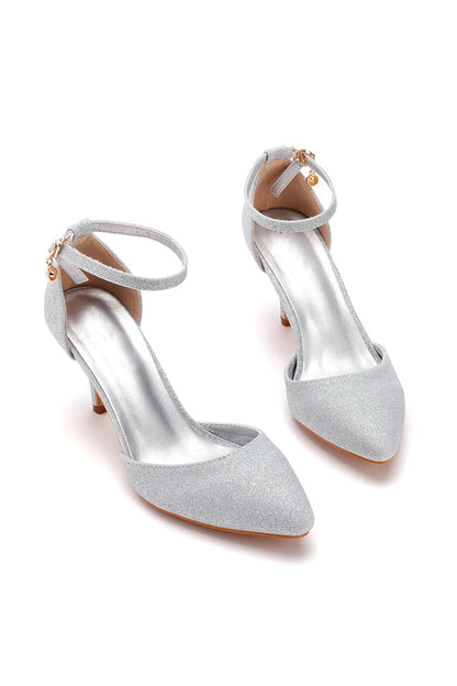 Simple Glitter Pointed Toe Stiletto Ankle-strap High Heels