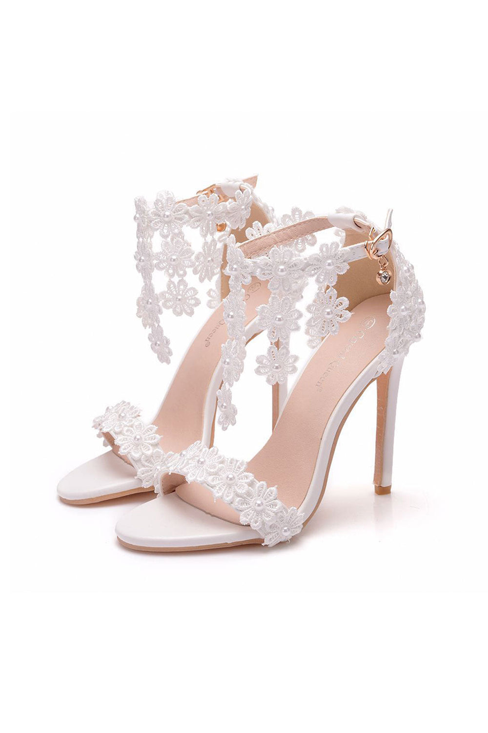 White Lace Flowers Tassels Open Toe Ankle-strap Ultra High Heels