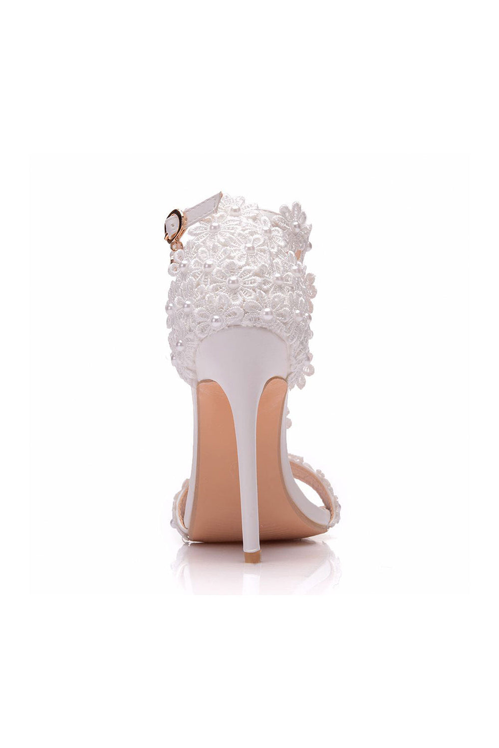 White Lace Flowers Tassels Open Toe Ankle-strap Ultra High Heels