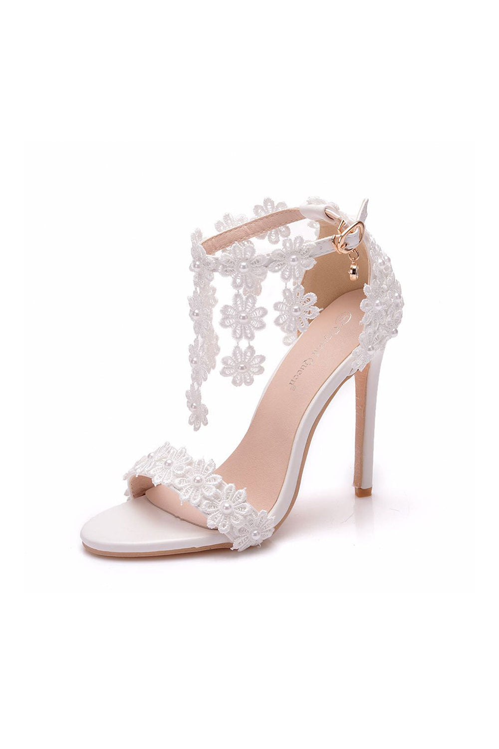 White Lace Flowers Tassels Open Toe Ankle-strap Ultra High Heels