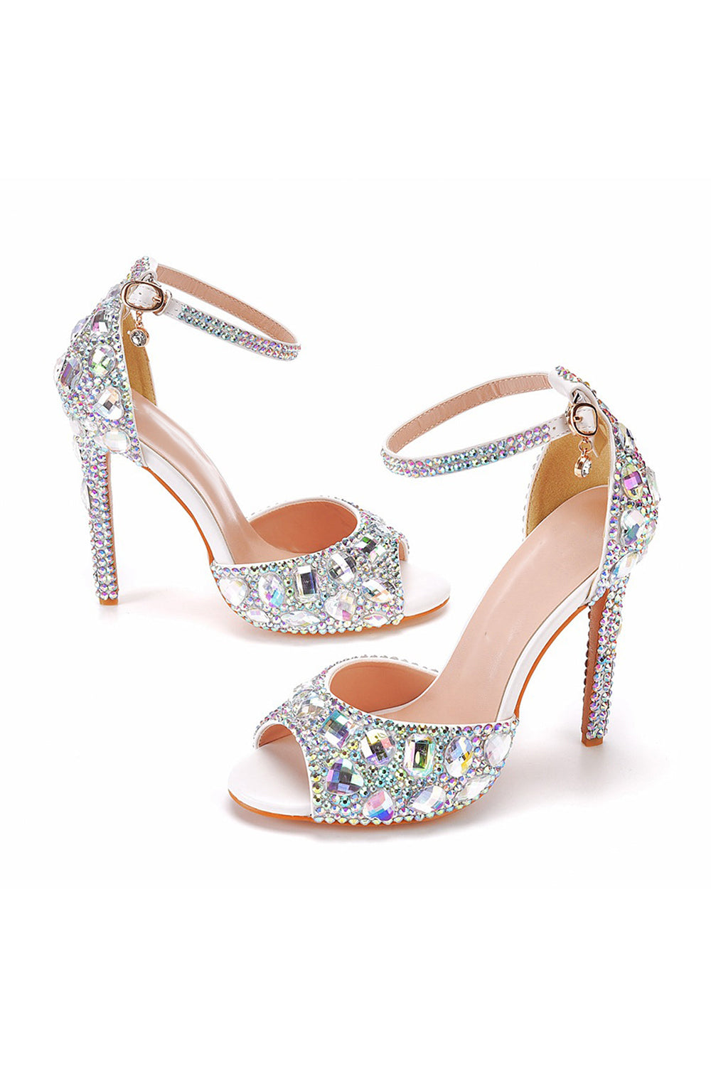 Peep Toe Big colored rhinestones Ankle Strap Stiletto Heels