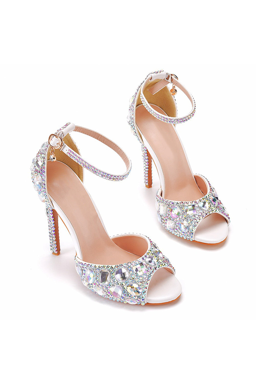 Peep Toe Big colored rhinestones Ankle Strap Stiletto Heels