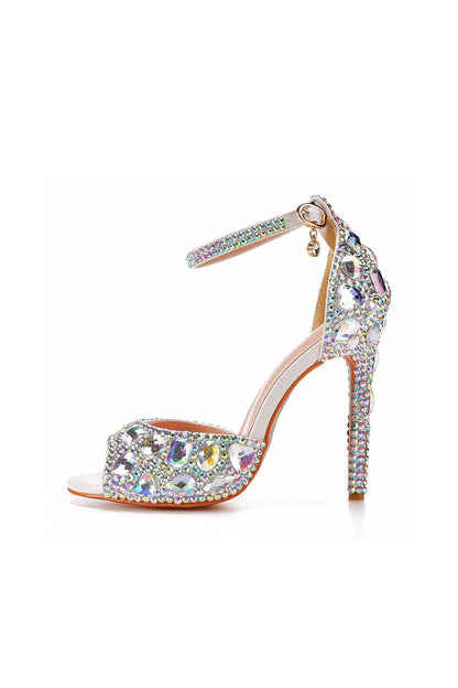 Peep Toe Big colored rhinestones Ankle Strap Stiletto Heels