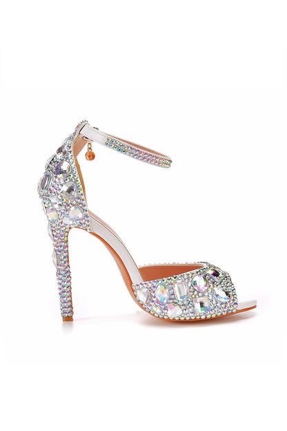 Peep Toe Big colored rhinestones Ankle Strap Stiletto Heels