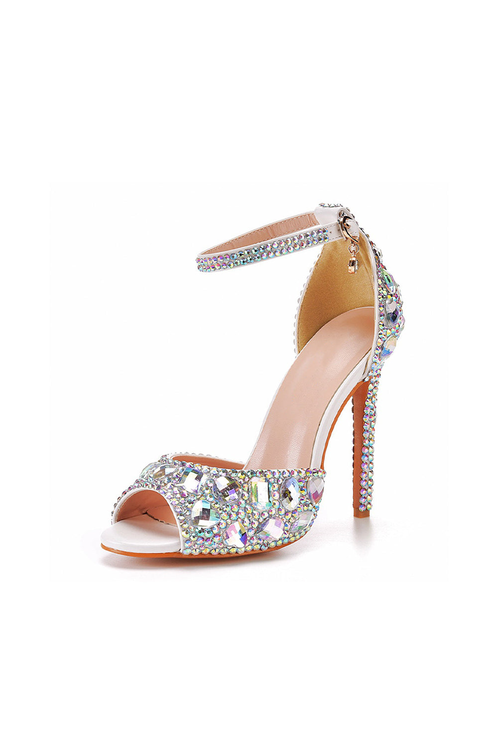 Peep Toe Big colored rhinestones Ankle Strap Stiletto Heels