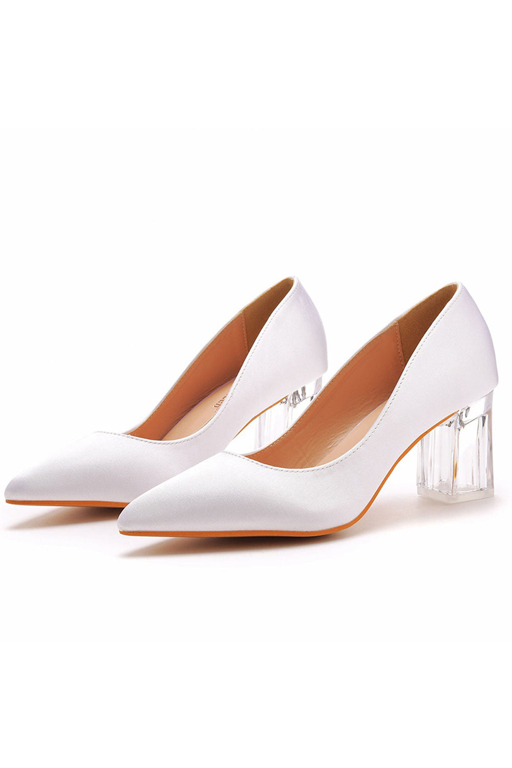 Simple White Pointed Toe Transparent Block Heels