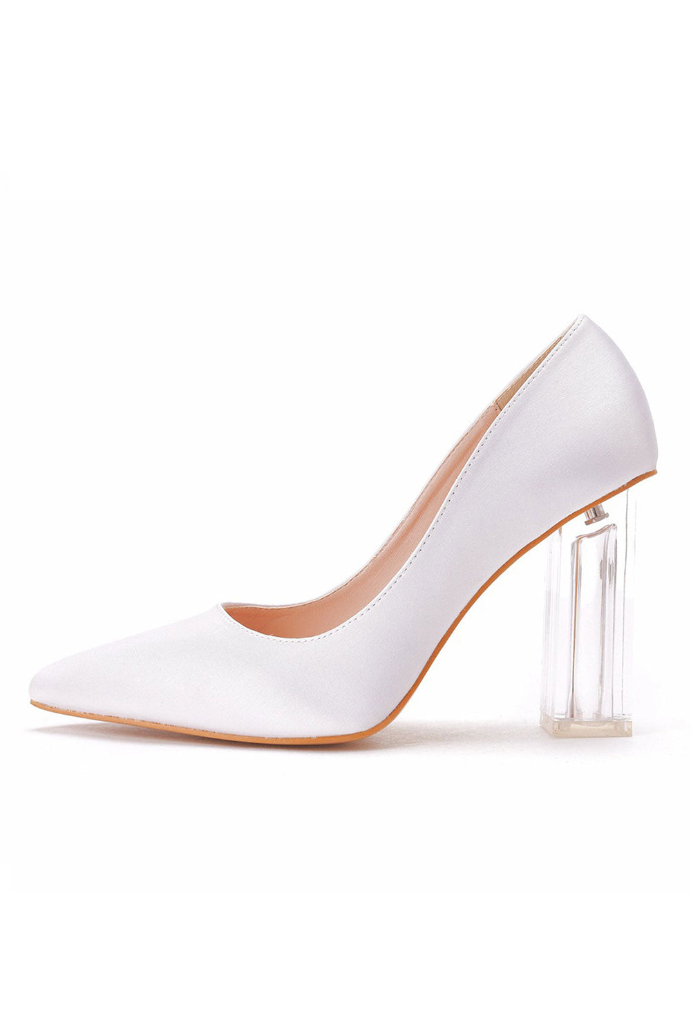 Simple White Pointed Toe Transparent Block Heels