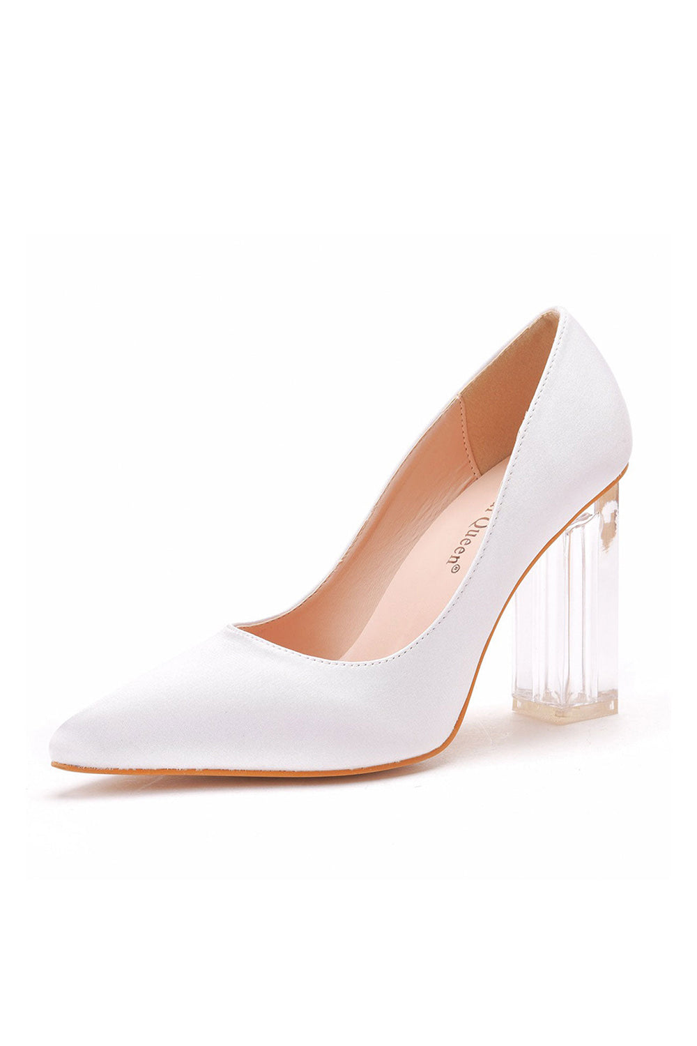 Simple White Pointed Toe Transparent Block Heels