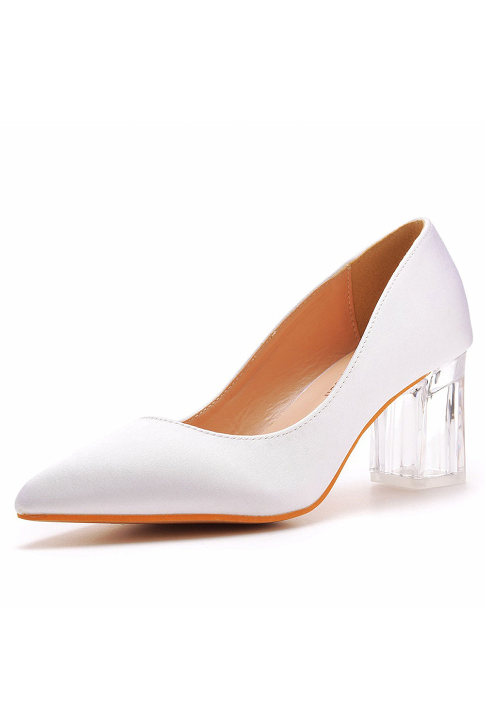 Simple White Pointed Toe Transparent Block Heels