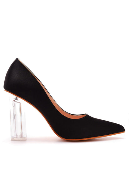 Simple Satin Slip on Pointed Toe Transparent Block Heels