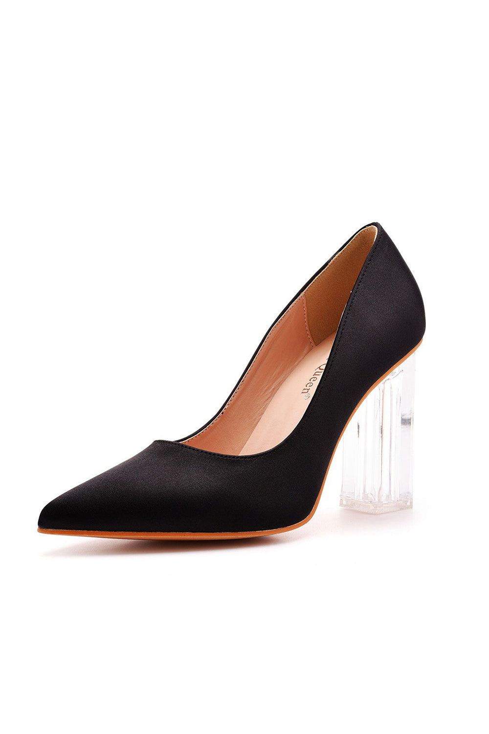 Simple Satin Slip on Pointed Toe Transparent Block Heels