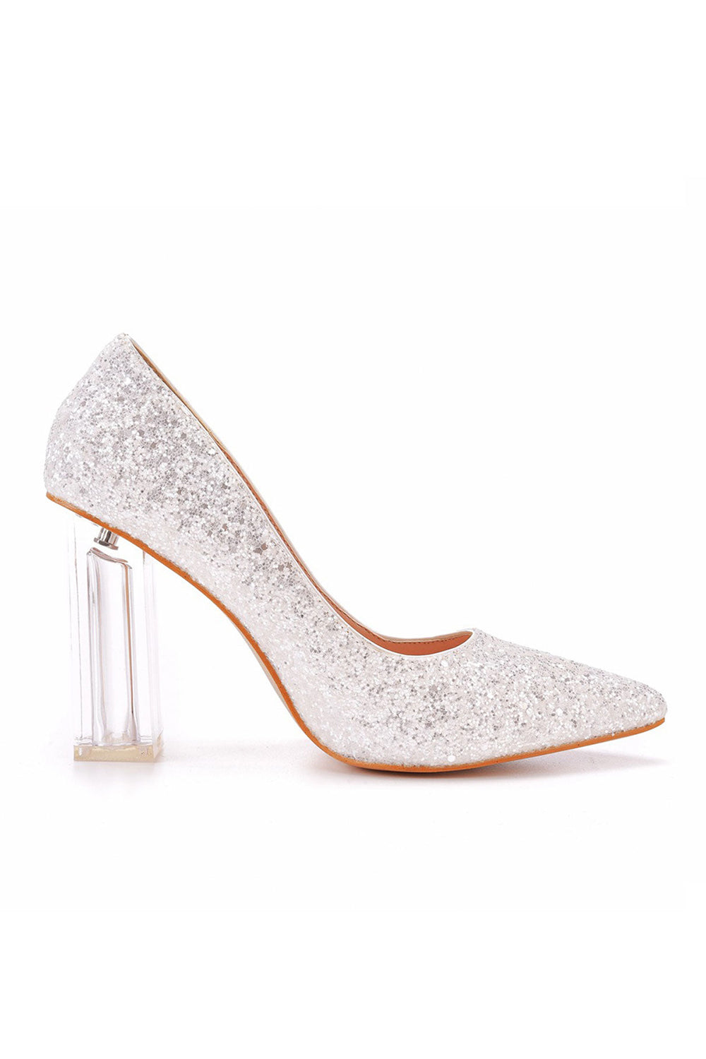 Simple Satin Slip on Pointed Toe Transparent Block Heels