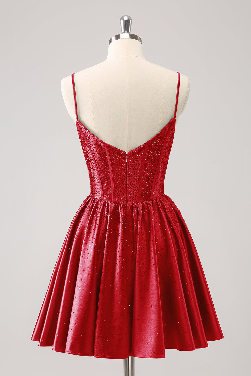 Cute Red A Line Spaghetti Straps Ruffle Corset Short Homecoming Dress with Beading