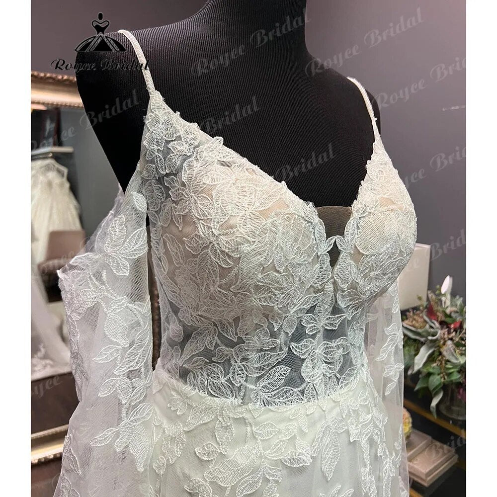 Robe Civil Long Sleeve Lace V Neck Open Back Off Shoulder Wedding Dress 2024 Elegant Bridal Gown robe de mariée Roycebridal