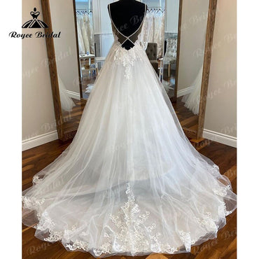 Roycebridal BRIDE,BRIDE EXPLORE All Wedding Dresses,BRIDE EXPLORE Custom Wedding Dresses 👗,BRIDE EXPLORE Plus SizeRobe Mariage Spaghetti Straps V Neck A Line Beach Wedding Dress Open Back 2025 Sweep Train Trouwjurk Bridal Gowns for Women Sexy