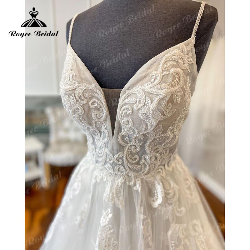 Roycebridal BRIDE,BRIDE EXPLORE All Wedding Dresses,BRIDE EXPLORE Custom Wedding Dresses 👗,BRIDE EXPLORE Plus SizeRobe Mariage Spaghetti Straps V Neck A Line Beach Wedding Dress Open Back 2025 Sweep Train Trouwjurk Bridal Gowns for Women Sexy