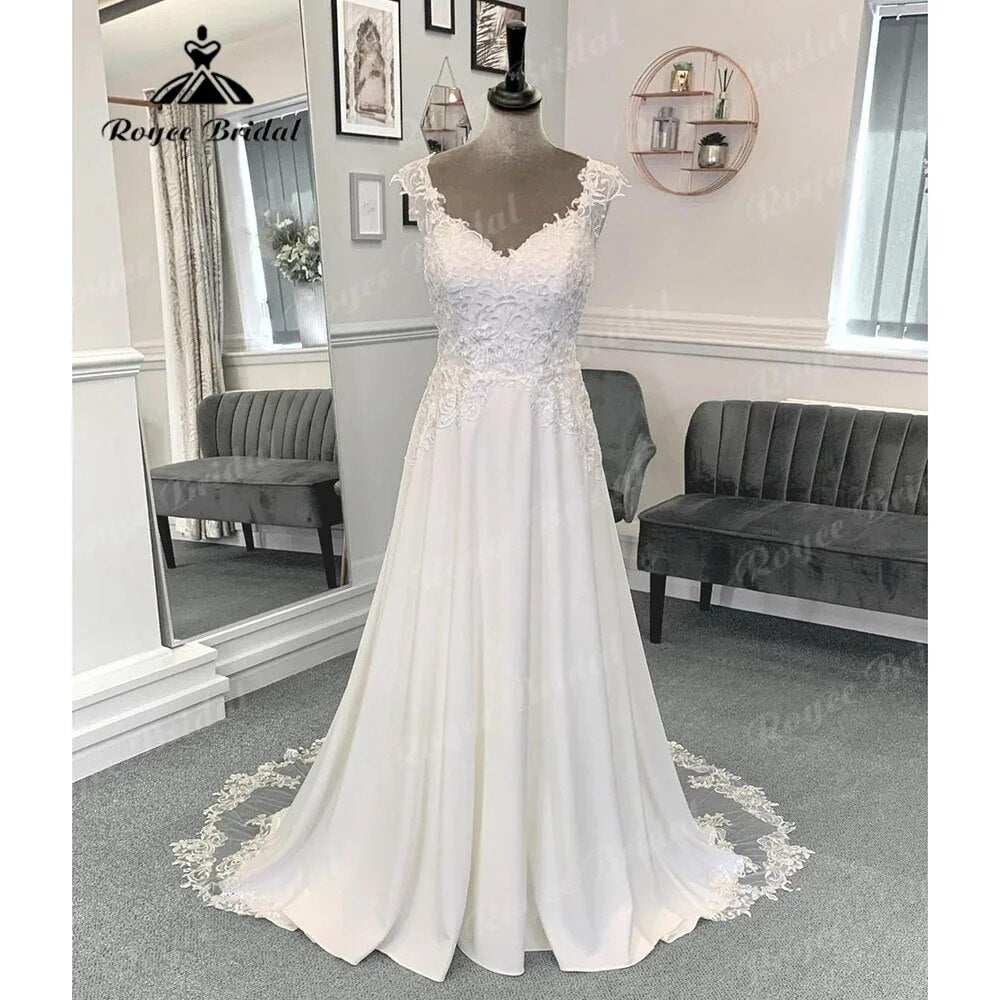 Robe Mariee Lace Appliques Boho Soft Satin Beach Wedding Dress with Cap Sleeve 2024 Vestidos De Novia Summer Boheme Bridal Gown