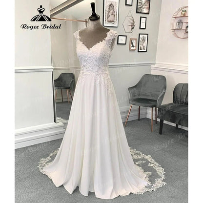 Robe Mariee Lace Appliques Boho Soft Satin Beach Wedding Dress with Cap Sleeve 2024 Vestidos De Novia Summer Boheme Bridal Gown